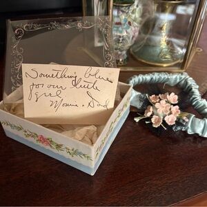 Antique wedding garter/ note/ box